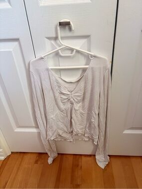 Garage White Long-Sleeve Ruched Front Top
